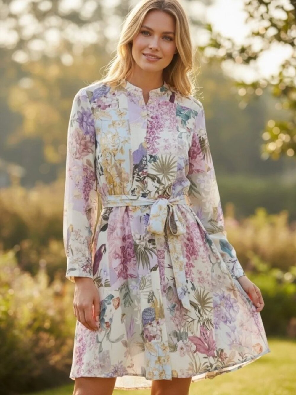 Parrot Tropical Floral Print Mini Linen Shirt Dress | Zara
